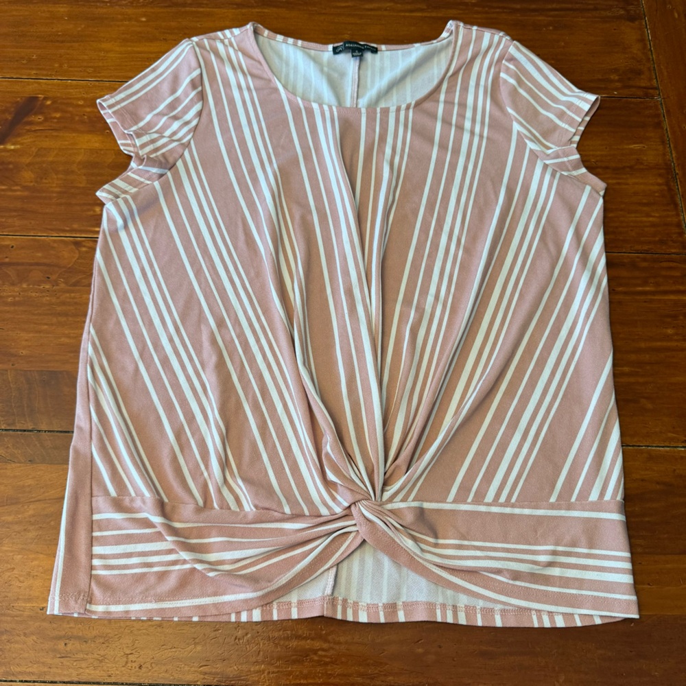 Adrianna Papell Women’s Size Small Stretch Short Sleeve Blouse Pink Stripes